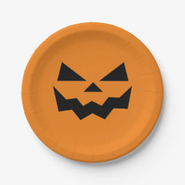 Prato De Papel Abóbora de rosto de Jack-o-lantern laranja e preto