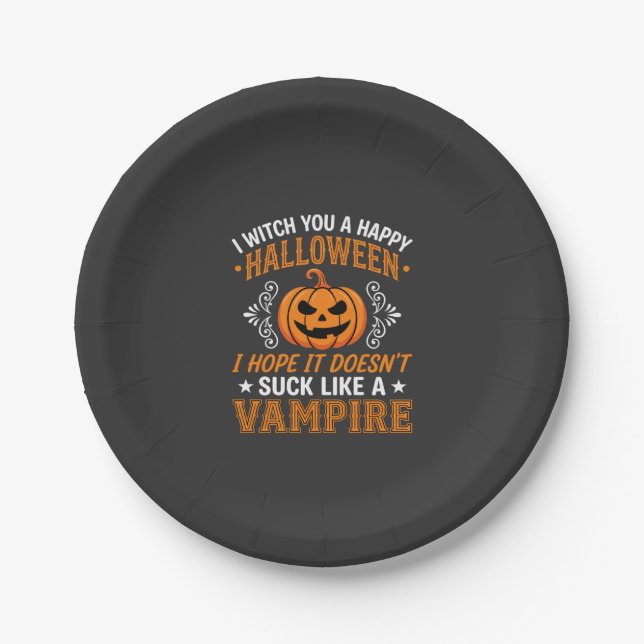 Prato De Papel Abóbora de Vampiro de Halloween Engraçado (Frente)
