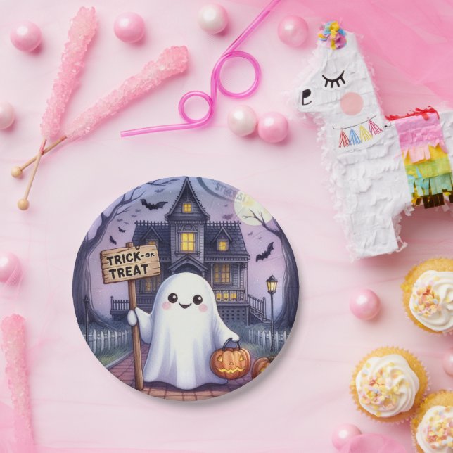 Prato De Papel Abóbora e Fantasma de Halloween (Festa)