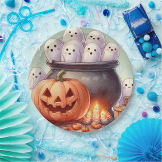Prato De Papel Abóbora e Fantasmas de Halloween 