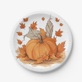 Prato De Papel abóbora e folhas