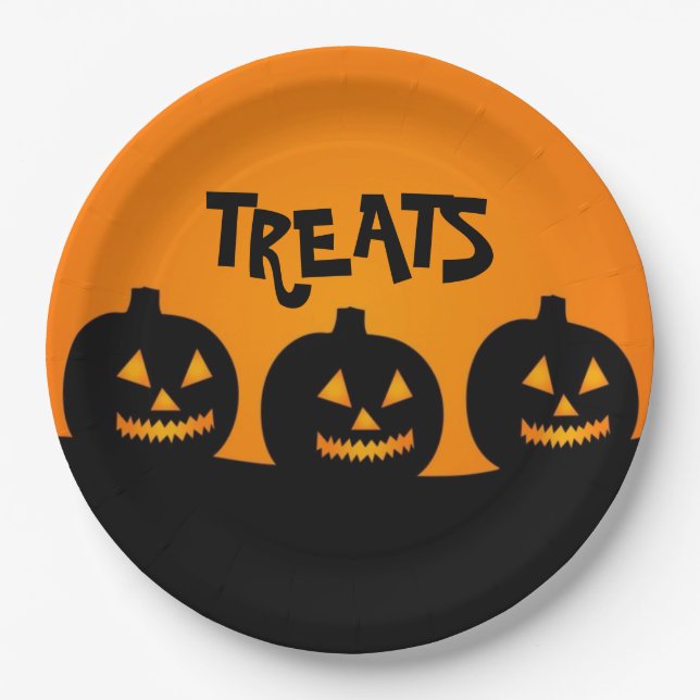 Prato de Papel Abóbora e Guloseimas de Halloween (Frente)