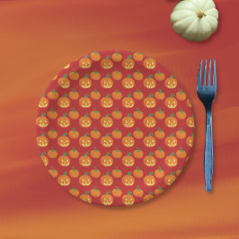 Prato De Papel Abóbora e padrão de Jack-o-Lantern no Halloween