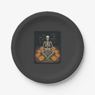 Prato De Papel Abóbora Esqueleto de Halloween Design Vintage Retr