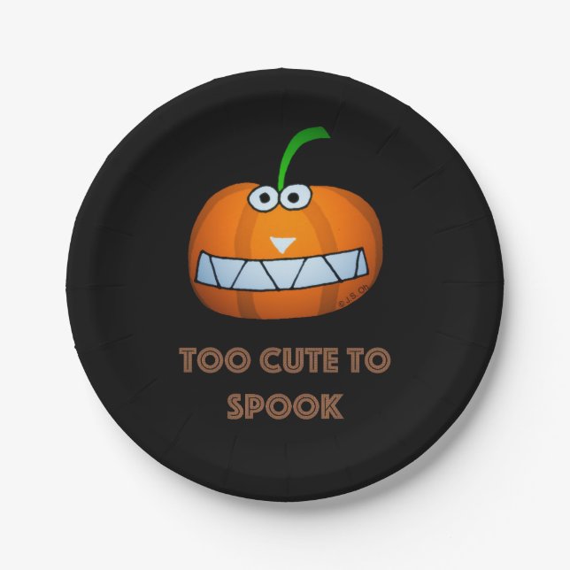 Prato De Papel abóbora fofa de Halloween com rosto engraçado (Frente)