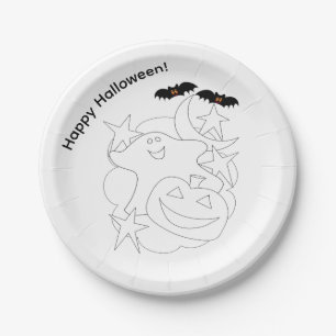 Prato De Papel Abóbora Morcegos Fantasmas Fofos Colorir Halloween