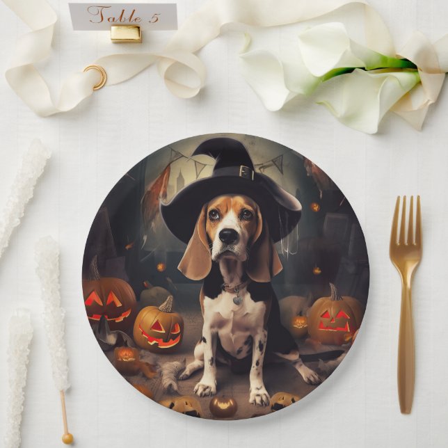 Prato De Papel Abóboras Beagle Halloween Assustadoras (Casamento)