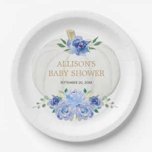 Prato De Papel Abóboras brancas florais verdes e azuis