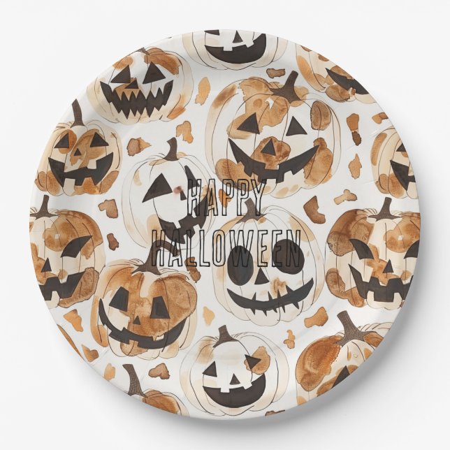 Prato De Papel Abóboras de Caubói e Caubói do Oeste no Halloween (Frente)