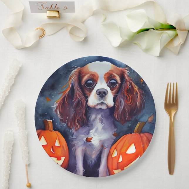 Prato De Papel Abóboras de Halloween do Cavalier King Charles Spa (Casamento)