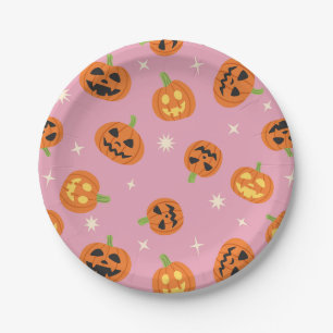Prato De Papel Abóboras de Halloween jogadas ao acaso em rosa