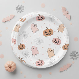 Prato De Papel Abóboras de Halloween Pastel Padrão Fantasmas ID13
