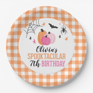 Prato De Papel Abóboras Rosa de Halloween Placas Xadrez Laranja A