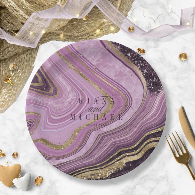 Prato De Papel Abstrato Agate Wedding Mauve ID827 (Criador carregado)