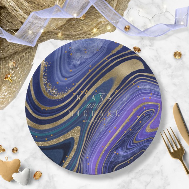 Prato De Papel Abstrato Agate Wedding Midnight ID827 (Criador carregado)