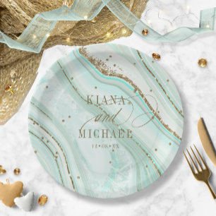 Prato De Papel Abstrato Agate Wedding Mint ID827
