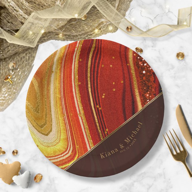 Prato De Papel Abstrato Agate Wedding V2 Hot Orange ID827 (Criador carregado)