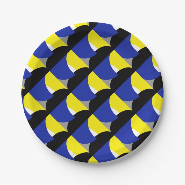 Prato De Papel Abstrato Art Azul Amarelo (Frente)