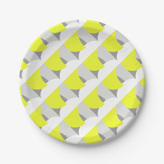 Prato De Papel Abstrato Art Yellow Cinza White (Frente)