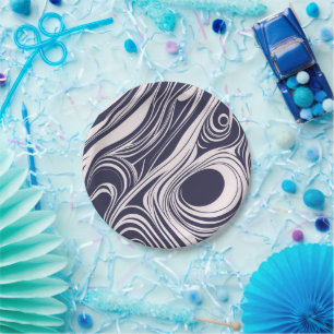 Prato De Papel Abstrato azul escuro e cinza espirais líquidas des
