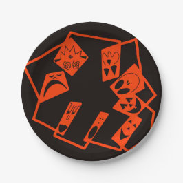 Prato De Papel Abstrato, caras de abóbora em preto, Dia das Bruxa