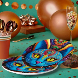 Prato De Papel Abstrato Cat com olhos amarelos