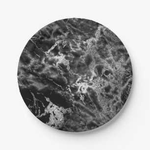 Prato De Papel Abstrato Cinza Black Silver Marble Glam Vip