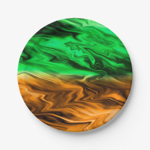 Prato De Papel Abstrato com manchas indefinidas em verde laranja
