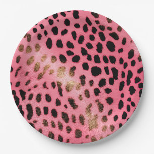 Prato De Papel Abstrato de Impressão de Leopardo Preto Rosa
