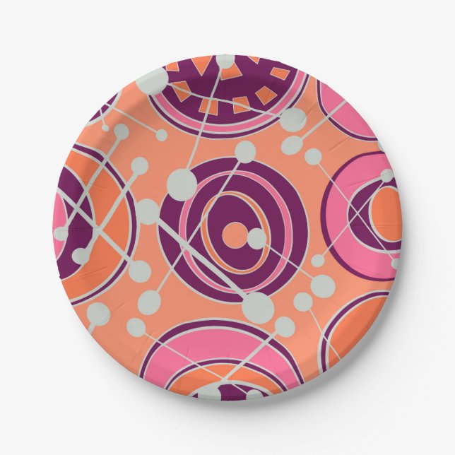 Prato De Papel Abstrato, designs de geometria em pêssego, rosa, (Frente)