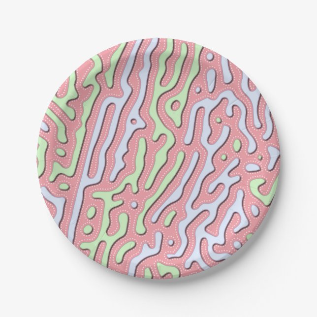 Prato De Papel Abstrato do Pastel Kawaii - Design de Splatter Col (Frente)