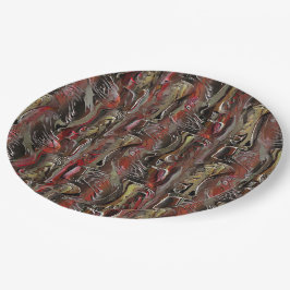 Prato De Papel Abstrato entalhado em mogno e Escuro Escuro