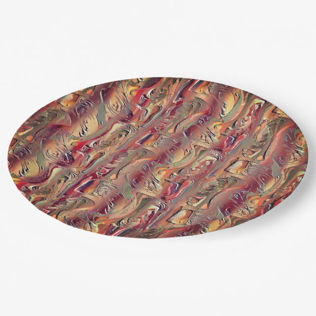 Prato De Papel Abstrato entalhado em salmão e gradiente vermelho (Inclinado)