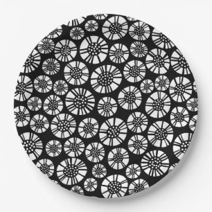 Prato De Papel Abstrato Flores 031023 - White on Black (Branco so