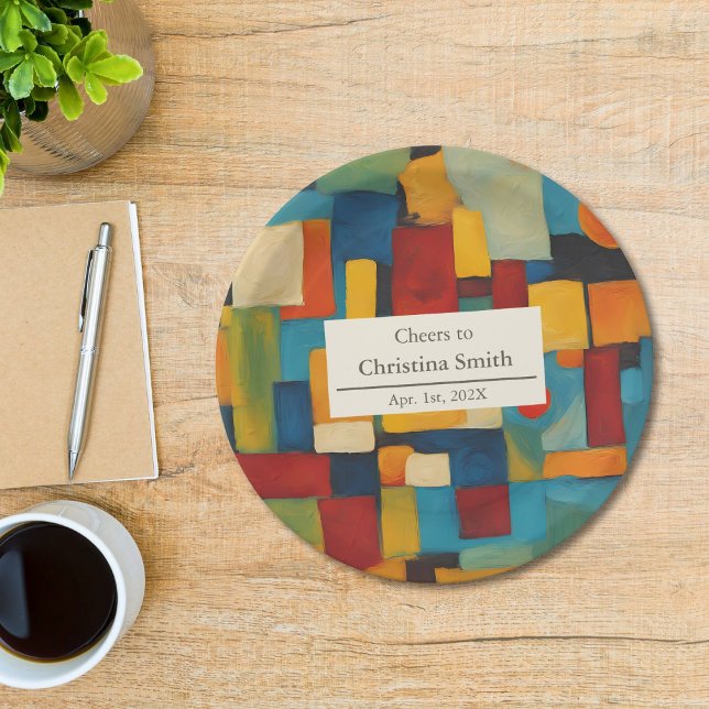 Prato De Papel Abstrato Geométrico de Retirada Retrorística (Abstract Geometric Retro Playful Retirement Party Paper Plates)