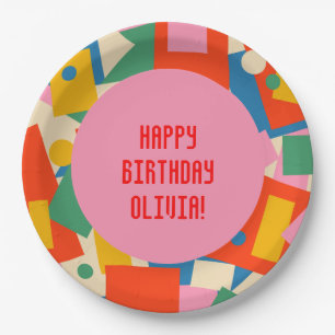 Prato De Papel Abstrato Geométrico Moderno Colorido dos anos 80