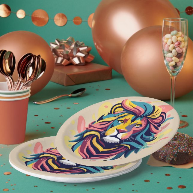 Prato De Papel Abstrato Lion Head Art (Múltiplo)