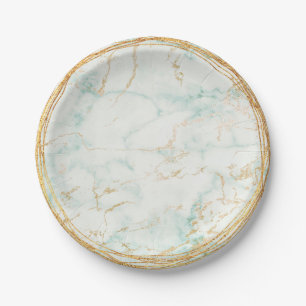 Prato De Papel Abstrato Mint Green Marble Ouro Vip