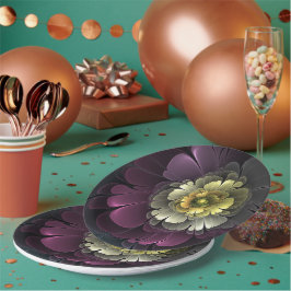 Prato De Papel Abstrato Modern Purpur Khaki Cinza Flor Fractal