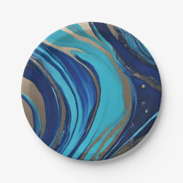 Prato De Papel Abstrato moderno - Azul de Arte e Dourado-