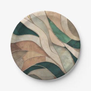 Prato De Papel Abstrato mosaico - Taupe e Emerald