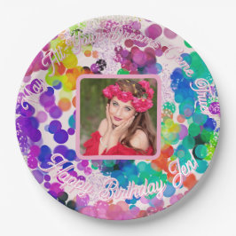 Prato De Papel Abstrato Multicolor Happy Birthday Bokeh Photo