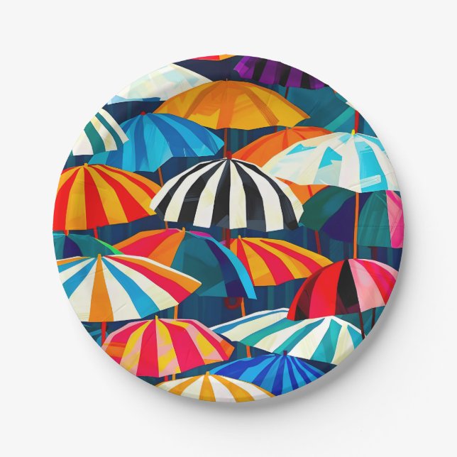 Prato De Papel Abstrato Rainbow Beach Umbrella (Frente)