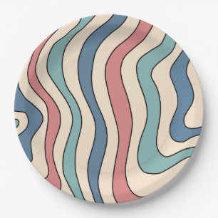 Prato De Papel Abstrato Retro 70s Marble Blue Groovy Padrão