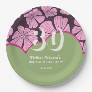 Prato De Papel Abstrato Retro Chamomile Floral Green Aniversário