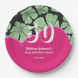 Prato De Papel Abstrato Retro Chamomile Floral Pink Aniversário