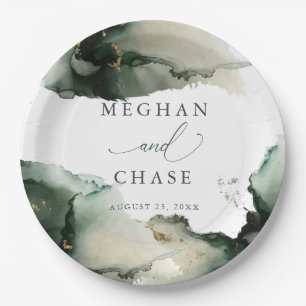 Prato De Papel Abstrato Sage Emerald Green Watercolor