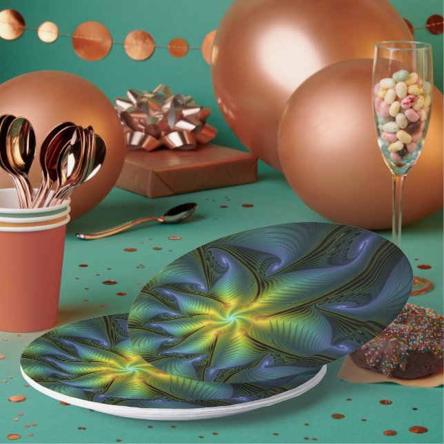 Prato De Papel Abstrato Star, Ouro Verde brilhante Arte Fractal (Múltiplo)