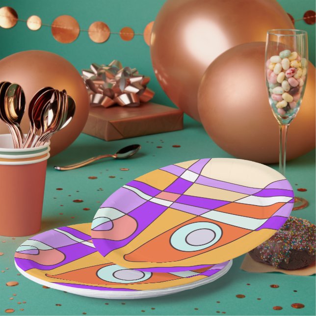 Prato De Papel Abstrato Surfing Orange Purple (Múltiplo)