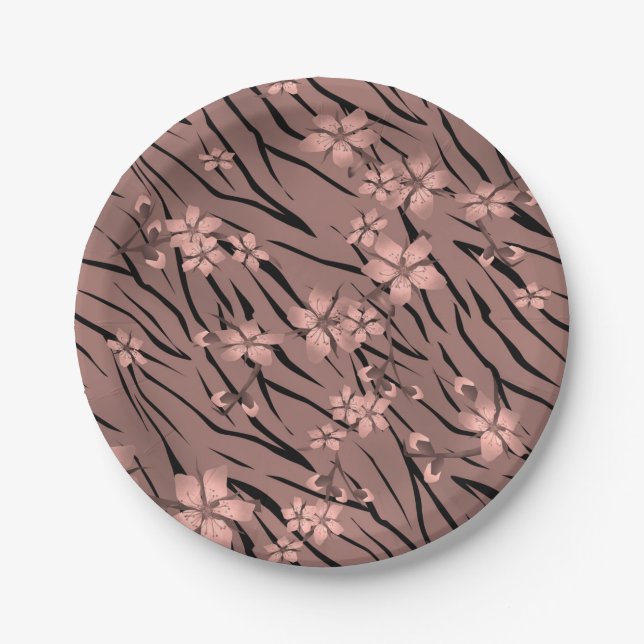 Prato De Papel Abstrato zebra tigre couro florescente (Frente)